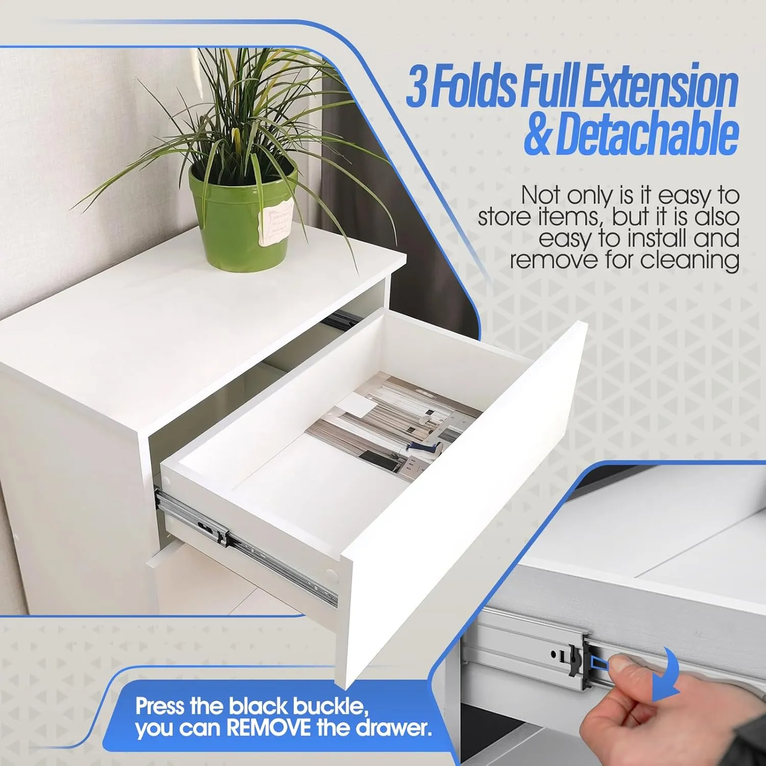 1 Pair Full Extension Ball Bearing Drawer Slides 8 10 12 14 16 18 20 22 24 Inch 100 LB Load Capacity Side Mount File Cabinet Rails Dresser Metal Runner Trash Can Kitchen (14 inch, Sliver)