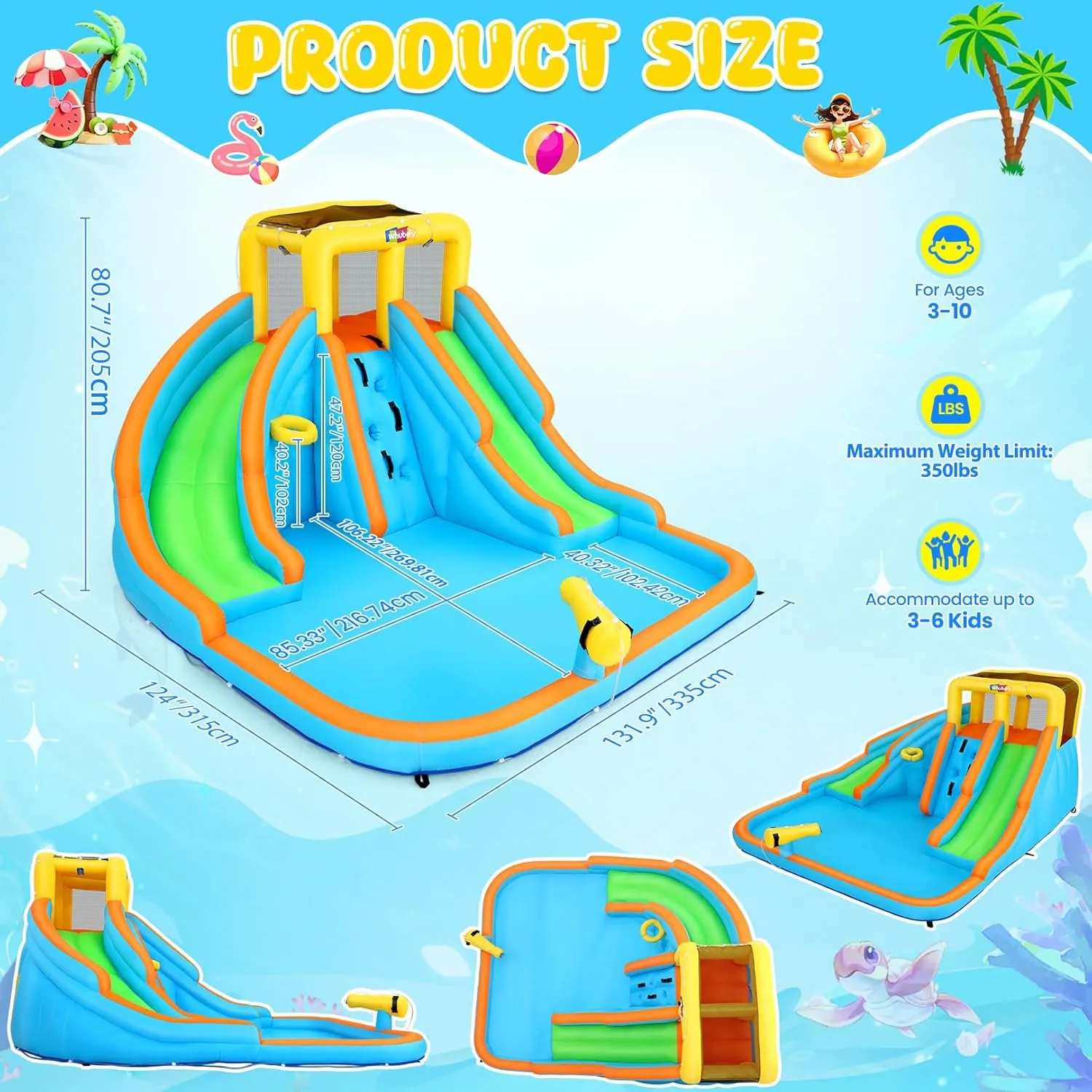 11x10.2 FT Inflatable Dual Water Slide w/Catch Ball Set, 11-in-1 Blow Up Waterpark w/2 Long Slides, Splash Pool, Climbing Wall, Basketball Rim, Water Cannon - 5 Water Toys & Inflatable Ball & Blower