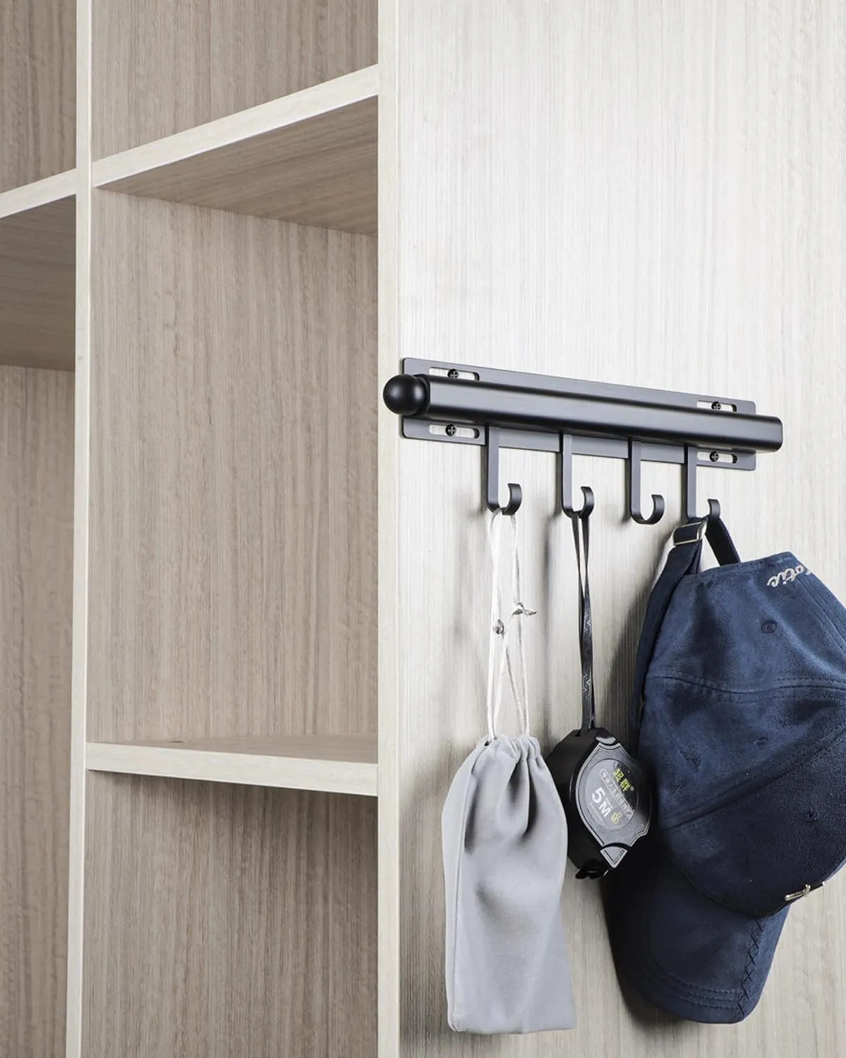 12 inch Valet Rod for Closets Pull Out Closet Valet Rod Slide Out Black Pull Out Clothes Hanger With 4 Hooks Closet Organization and Storage