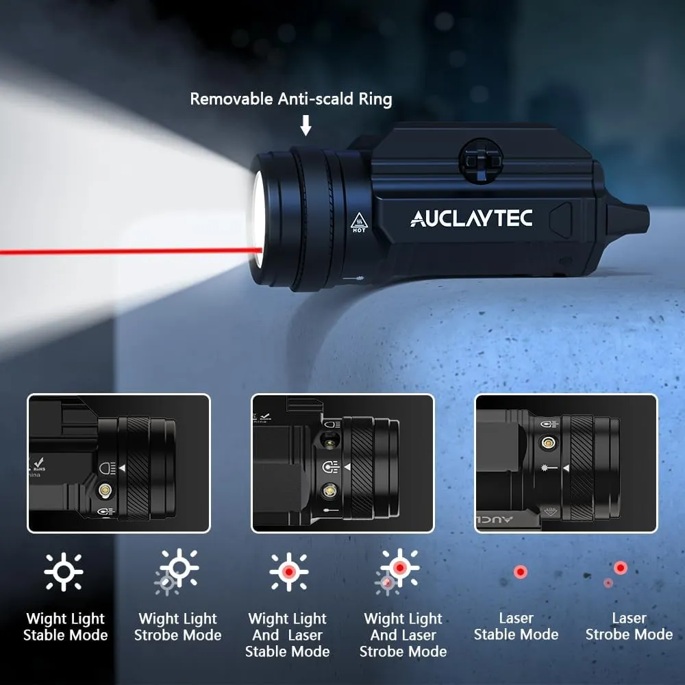 1200 Lumen Pistol Light Laser Combo Red Beam Tactical Flashlight, Pistol Flashlight Adjustable Slide Locating Keys for Picatinny