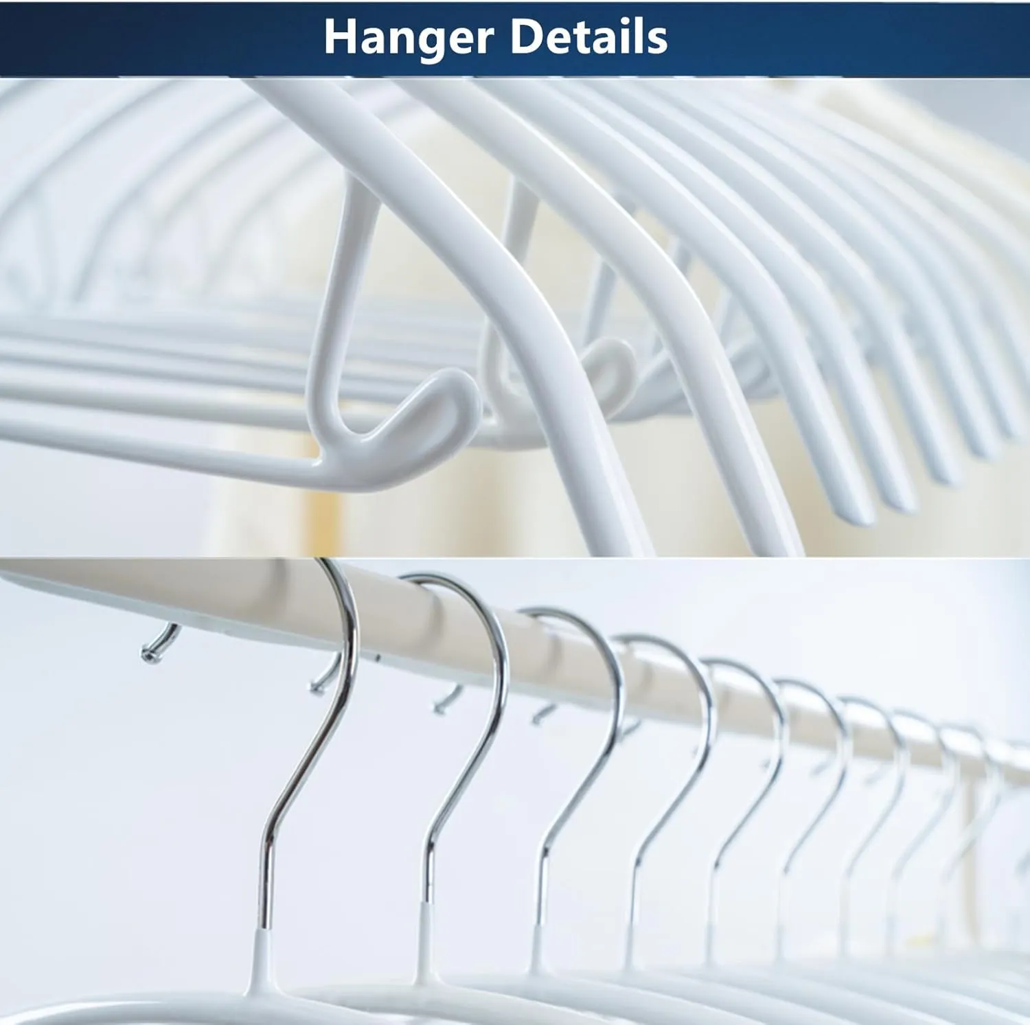 16.5 Inch Pack of 20 White No Shoulder Bumps Non-Slip Rubber Coating Contour Metal Hangers, Sweater Hanger, Suit Hanger with Pants Bar