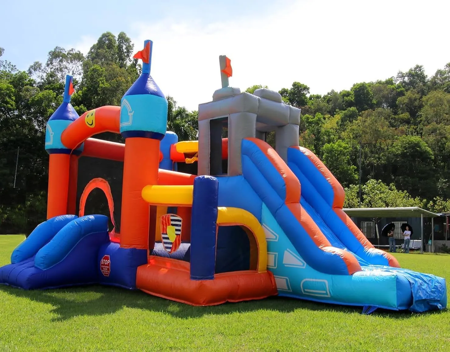 16x12FT Commercial Grade Bounce House Castle Inflatable, (Heavy Duty PVC), (1100w Blower)- 2 Slide, Ball Pit, Basketball Hoop, Obstacle - Bouncy House for Big Kid 5-12, Outdoor Party Toy Pool Backyard