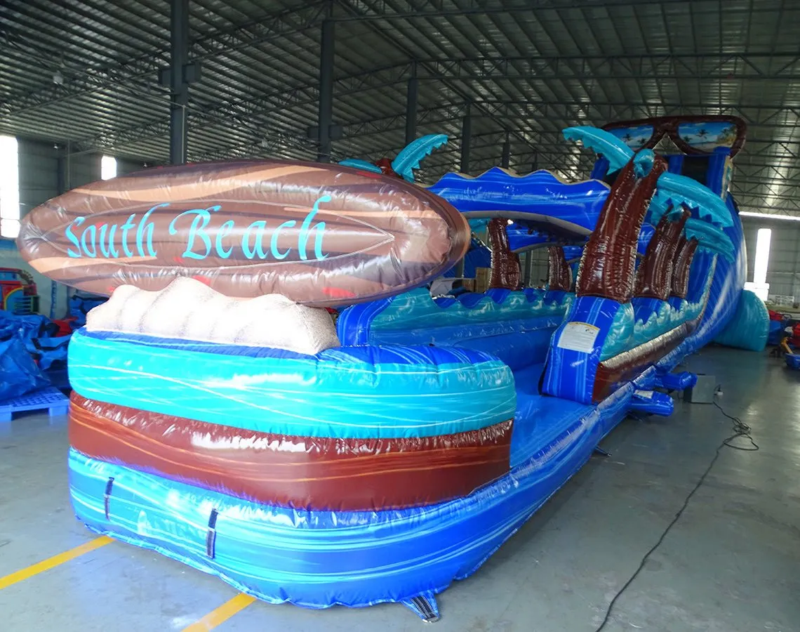 24ft South Beach Dual Lane 2pc Commercial Water Slide with Inflatable Slip & Slide