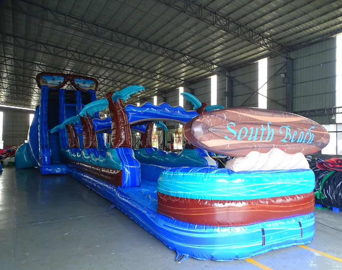 24ft South Beach Dual Lane 2pc Commercial Water Slide with Inflatable Slip & Slide