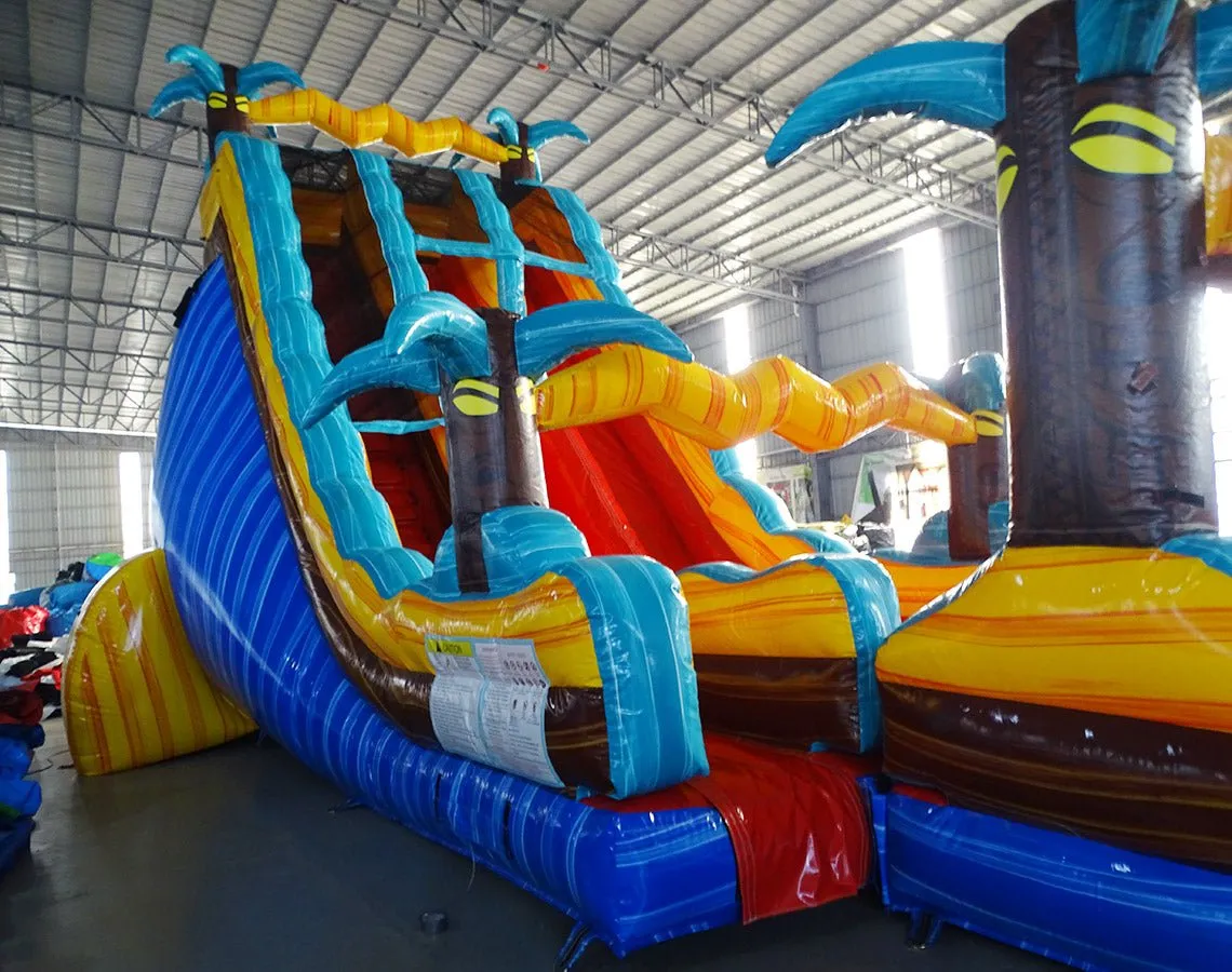 24ft Tropic Shock Dual Lane Commercial Water Slide with Inflatable Slip & Slide
