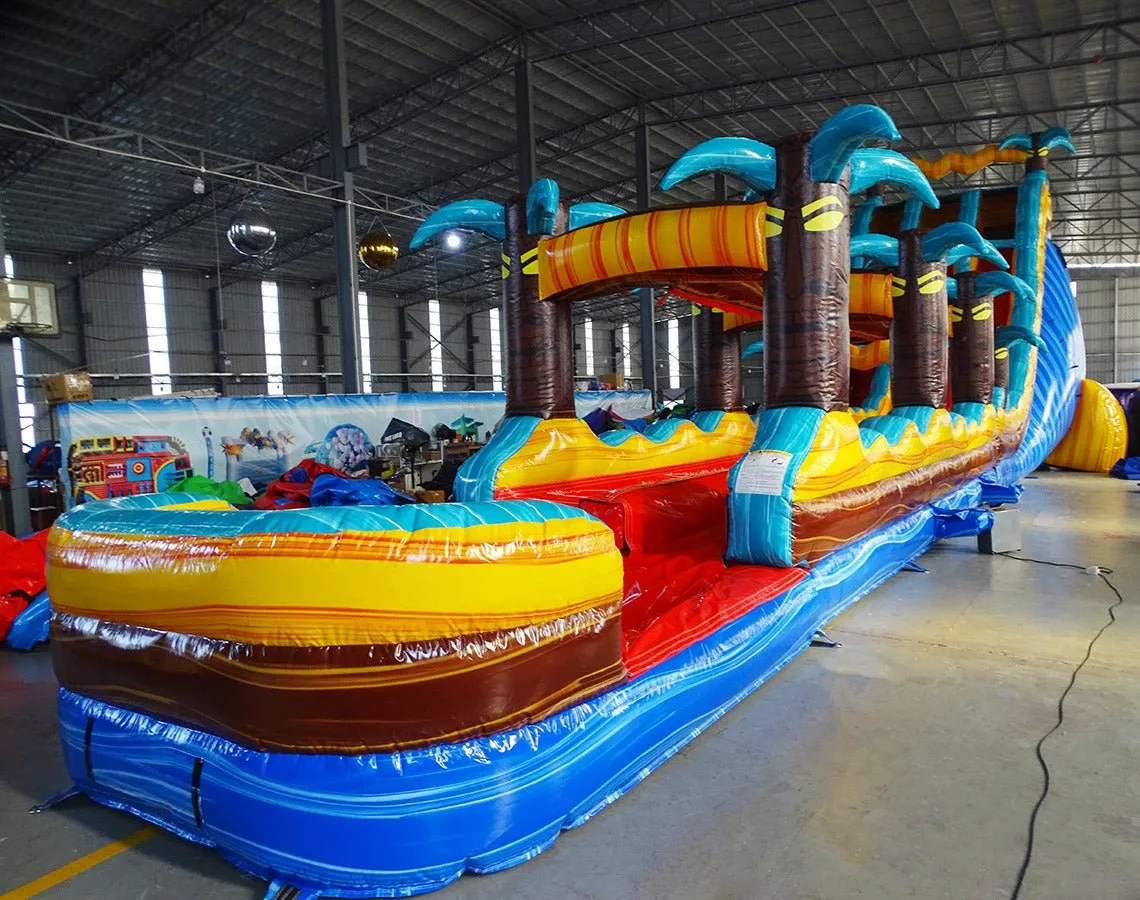 24ft Tropic Shock Dual Lane Commercial Water Slide with Inflatable Slip & Slide