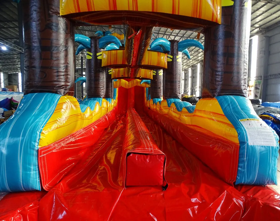 24ft Tropic Shock Dual Lane Commercial Water Slide with Inflatable Slip & Slide