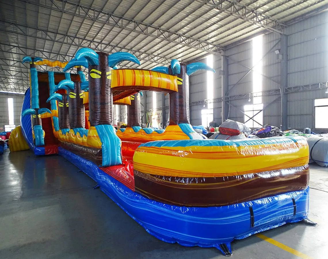 24ft Tropic Shock Dual Lane Commercial Water Slide with Inflatable Slip & Slide