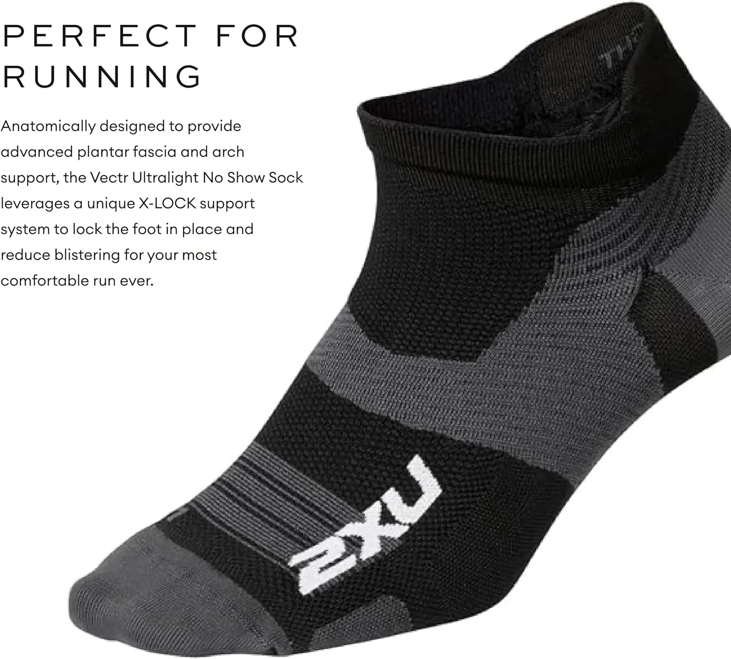 2XU Unisex Vectr Ultralight No Show Socks Black/Titanium