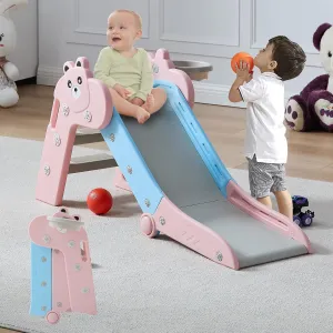 3 in 1 Toddler Slide, Baby Slide Climber Playset with Basketball Hoop and Ball, Indoor and Outdoor Playground for Kids