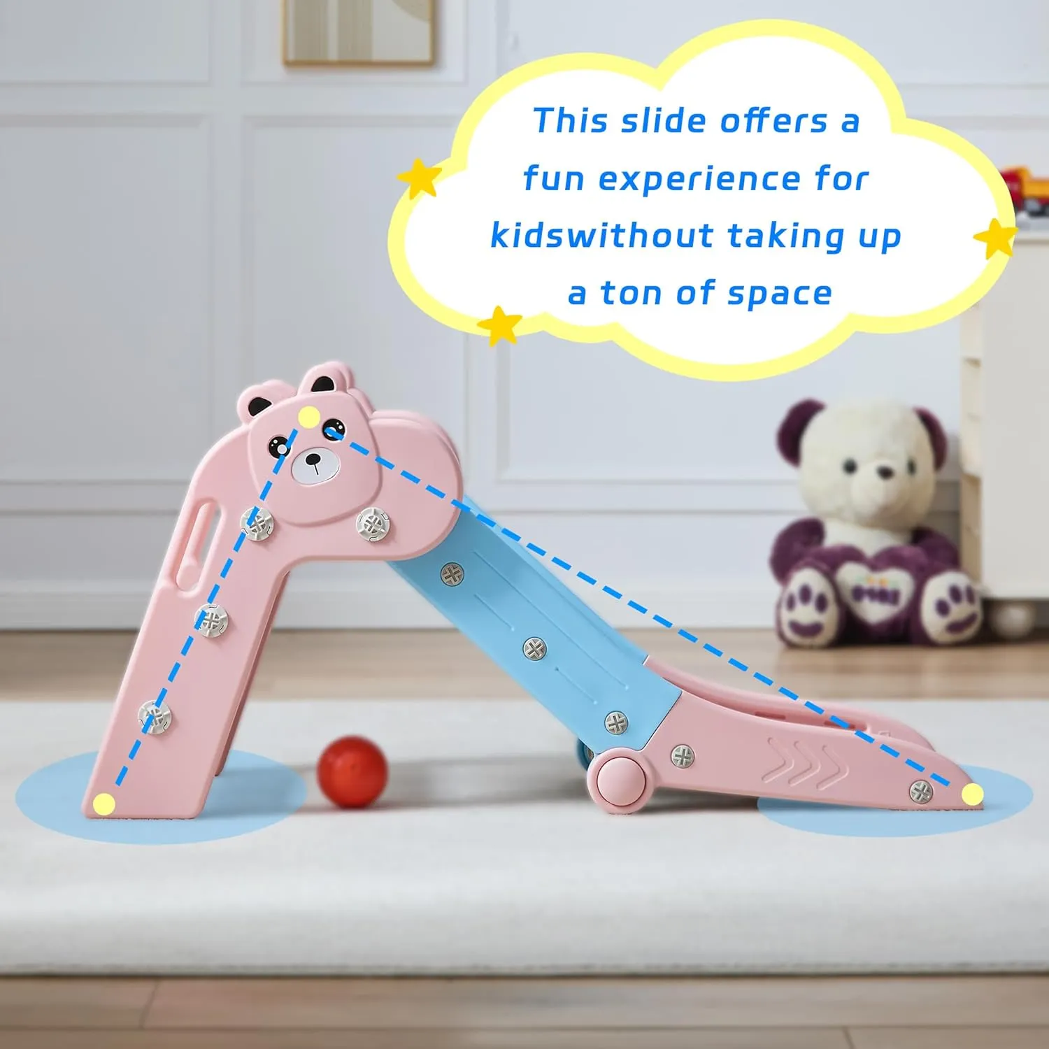 3 in 1 Toddler Slide, Baby Slide Climber Playset with Basketball Hoop and Ball, Indoor and Outdoor Playground for Kids