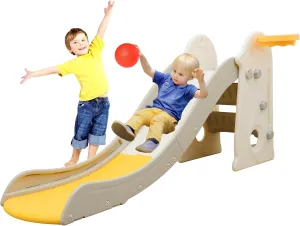 3 in 1 Toddler Slide for Toddler&Kids,Kids Climber Slider for Indoor Outdoor,Extra Long Slipping Slope,Playground with Basketball Hoop,Slide for Toddler Climber Playset,Anti-Slip
