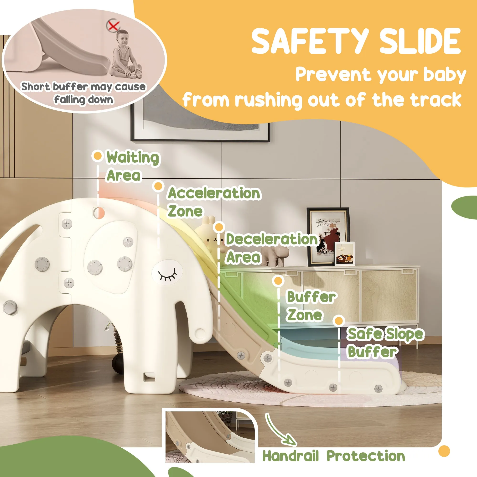 3 in 1 Toddler Slide with Basketball Hoop, Climber, for 1-3 Years Old, Elephant-themed