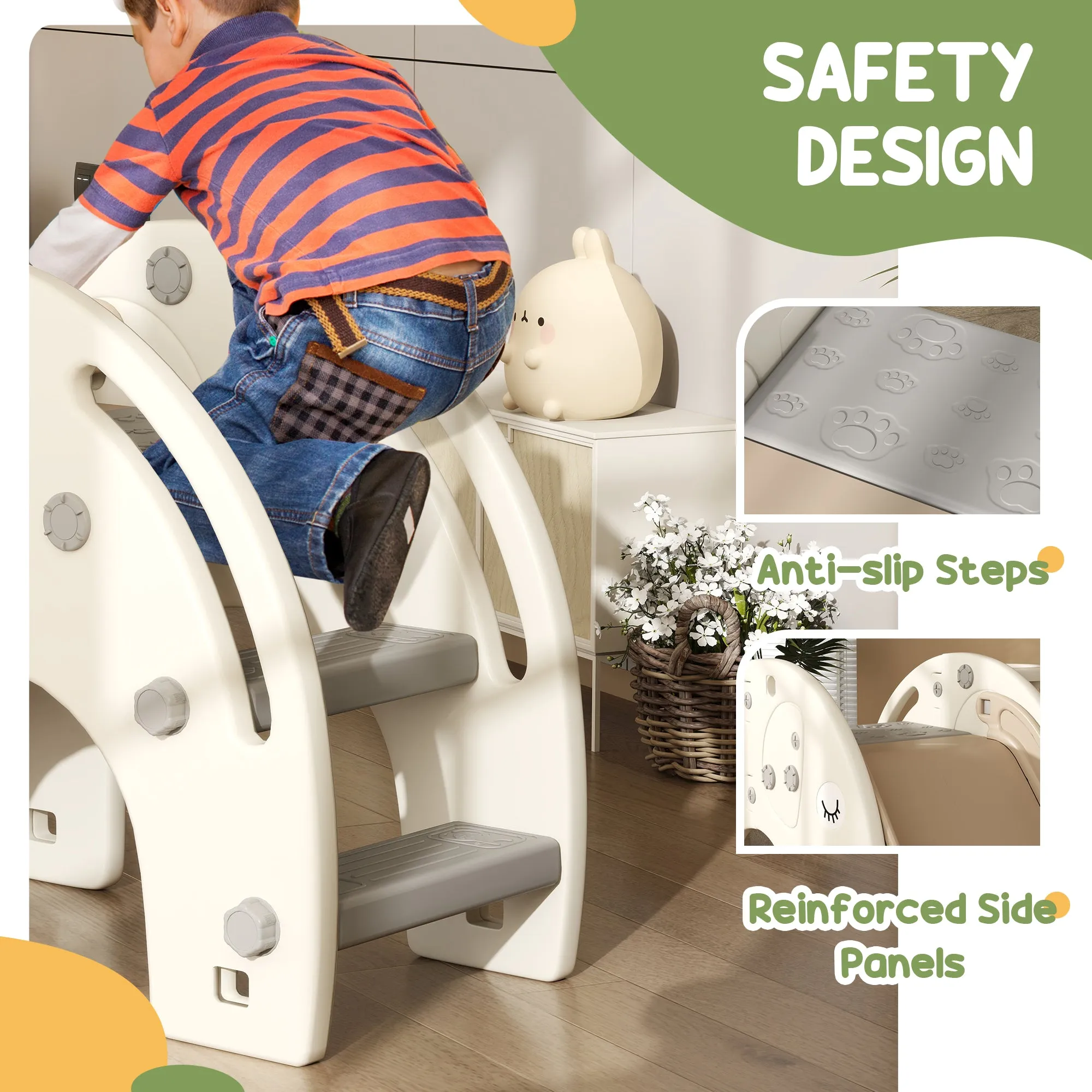 3 in 1 Toddler Slide with Basketball Hoop, Climber, for 1-3 Years Old, Elephant-themed