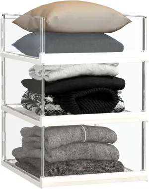3 Pack Stackable Closet Organizers and Storage Shelves - Transparent Sweater Organizer for Closet, Bathroom, Kitchen, Cupboard, Laundry Room, and Office