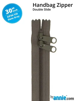 30" Handbag Zippers - Double-slide Gray