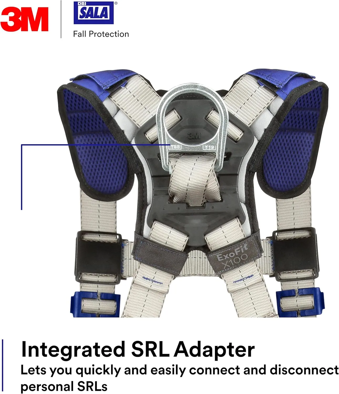 3M DBI-SALA ExoFit X100 Comfort Vest Safety Harness Fall Protection, OSHA, ANSI, General Purpose, 1 D-Ring Connection, Quick Connect Leg and Chest Buckles, Zinc Plated Steel, 1401021, Medium