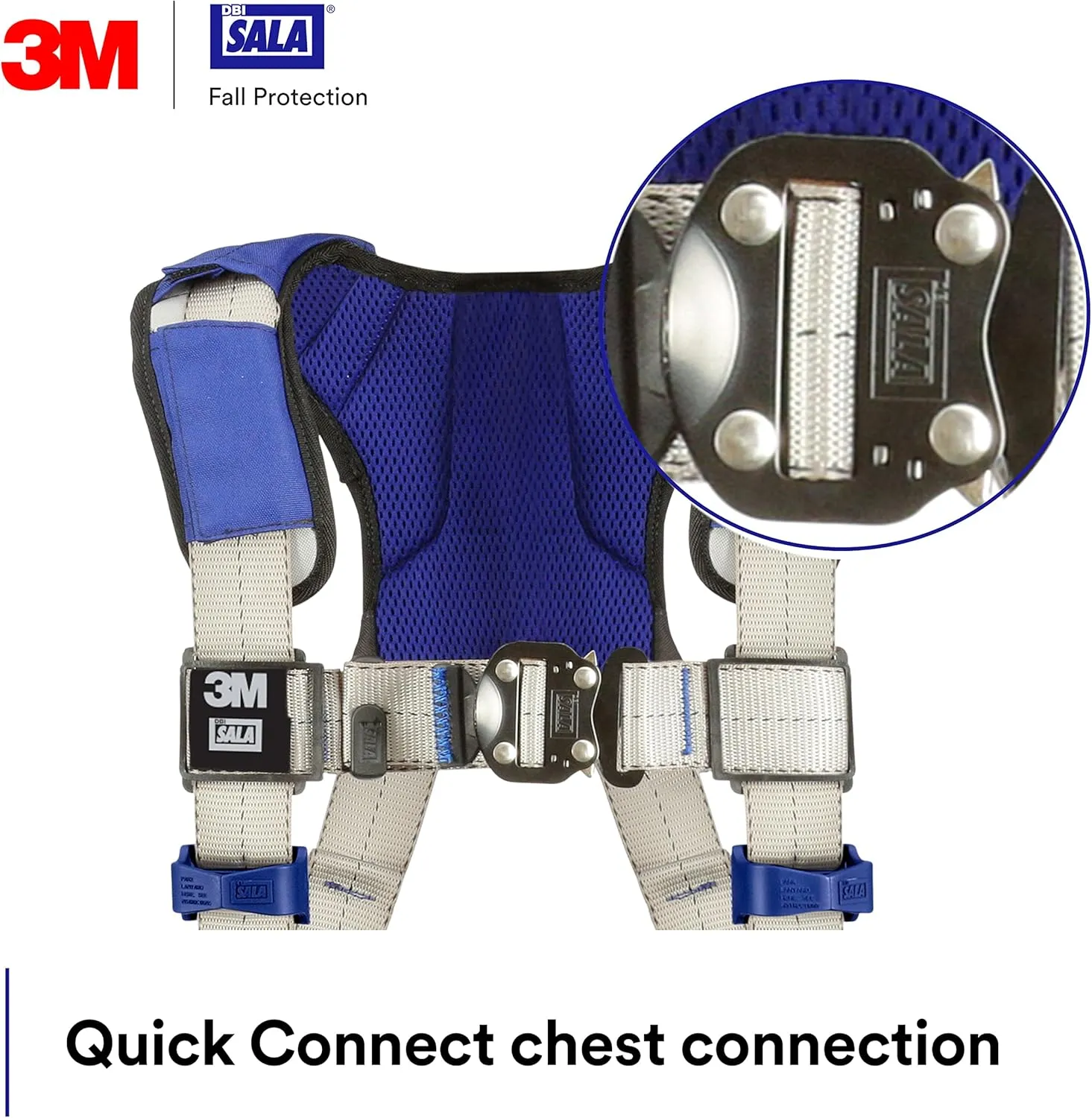 3M DBI-SALA ExoFit X100 Comfort Vest Safety Harness Fall Protection, OSHA, ANSI, General Purpose, 1 D-Ring Connection, Quick Connect Leg and Chest Buckles, Zinc Plated Steel, 1401021, Medium