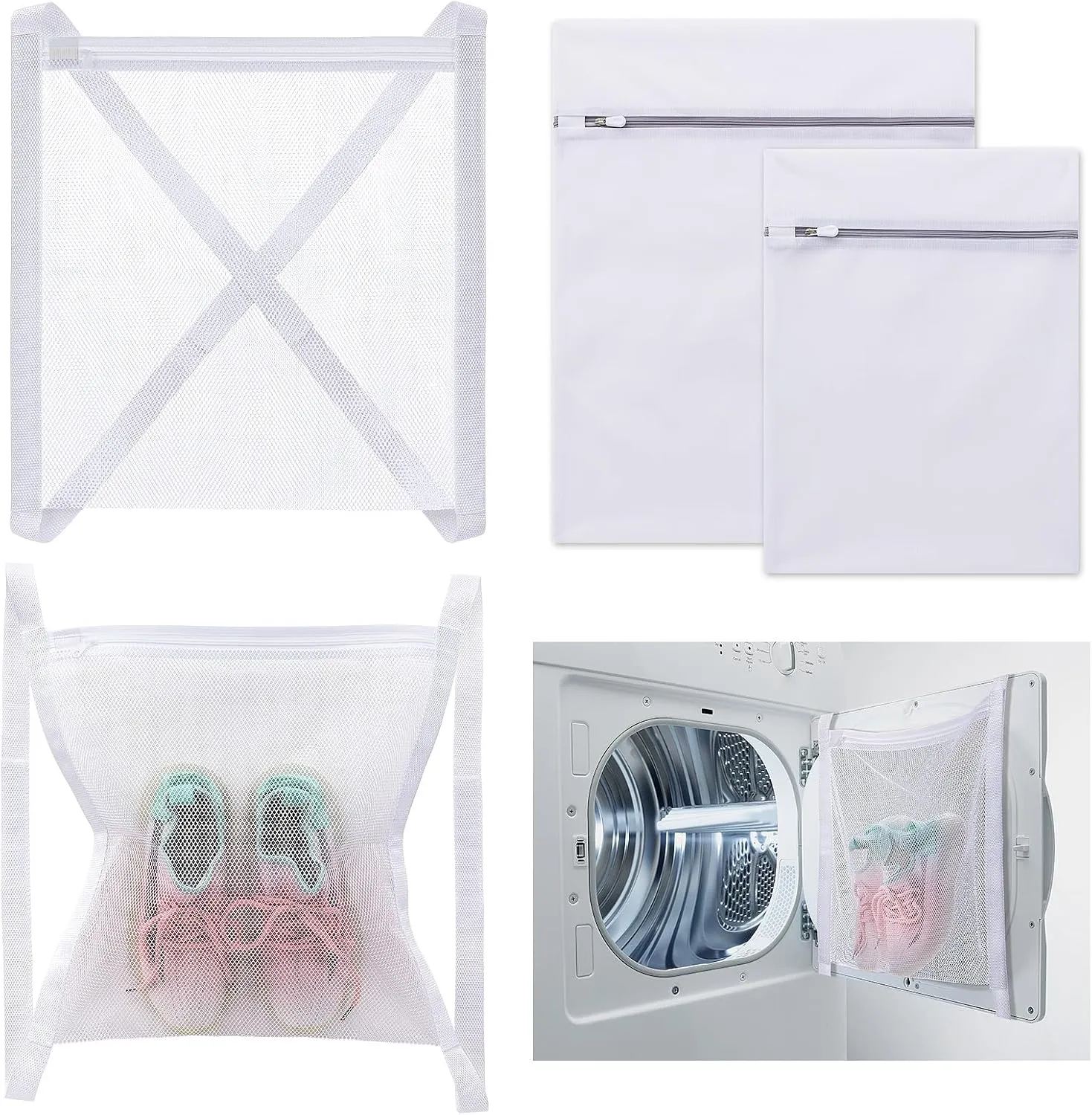 4 Set Shoe Dryer & Wash Bags, Sneaker Dryer Bags Laundry Shoe Bags for Washer and Inside Dryer Door, Shoe Dryer Bag with Straps, Sneaker Laundry Net Bag for Shoes