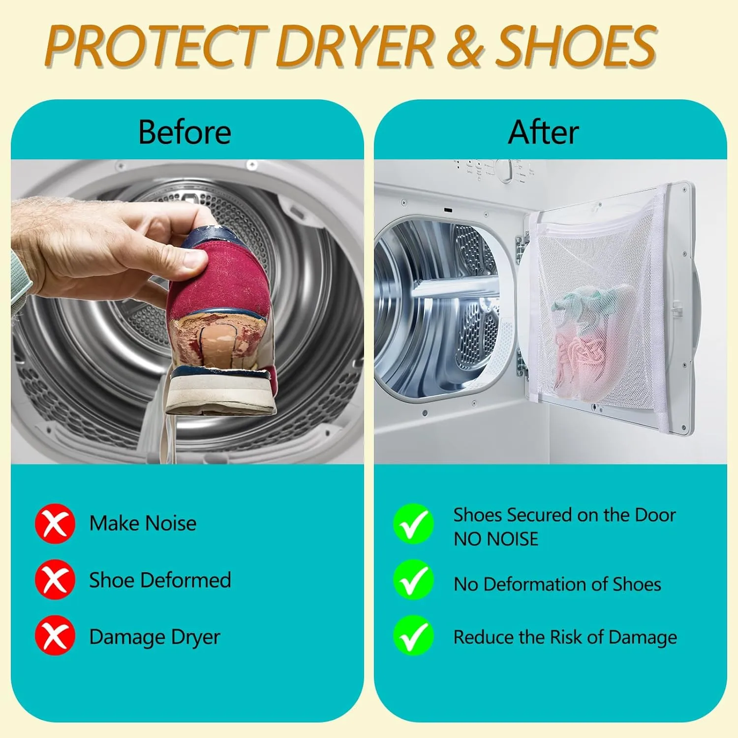 4 Set Shoe Dryer & Wash Bags, Sneaker Dryer Bags Laundry Shoe Bags for Washer and Inside Dryer Door, Shoe Dryer Bag with Straps, Sneaker Laundry Net Bag for Shoes