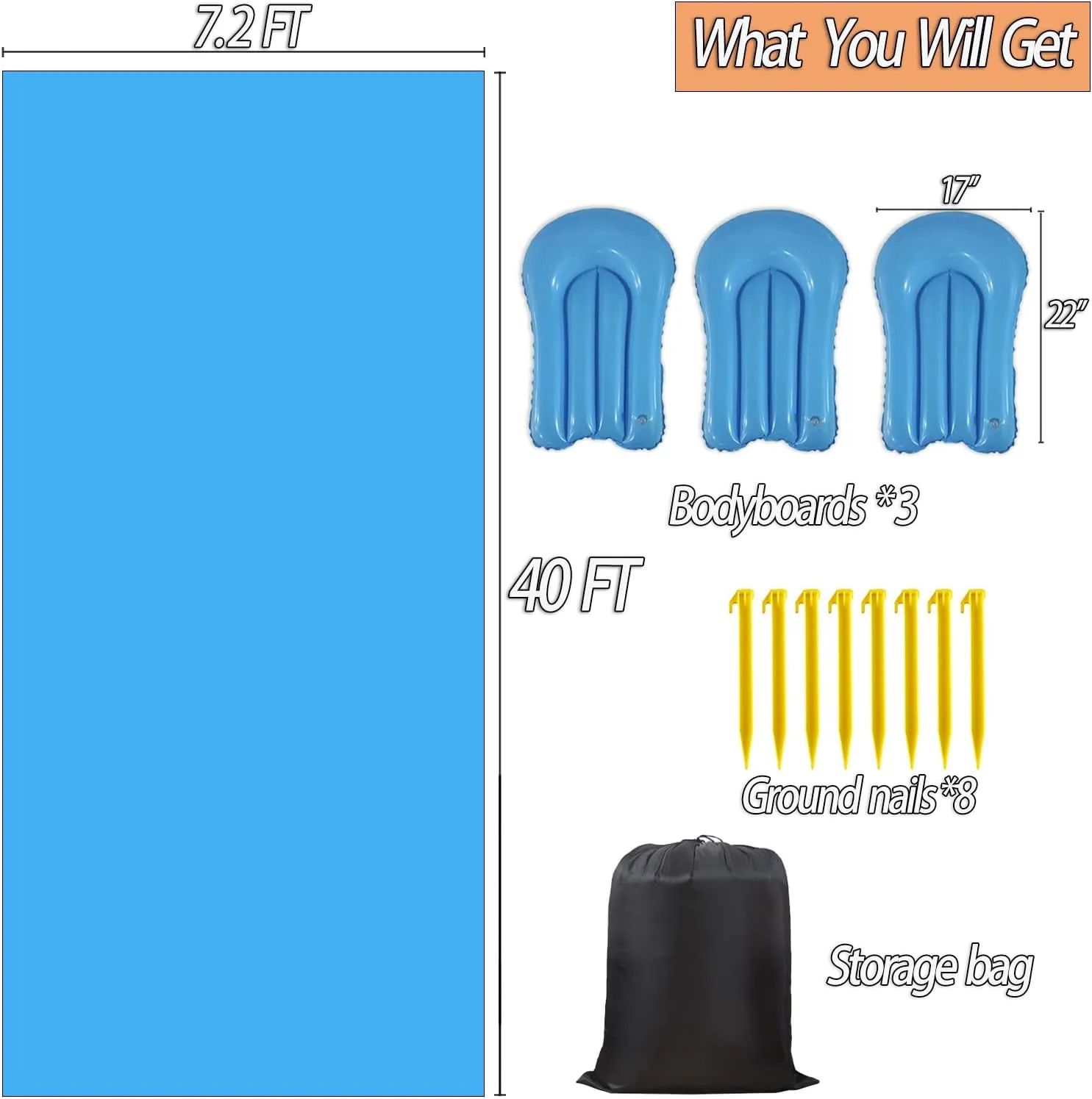40 x 7.2Ft Slip and Slide for Adults with 3 Bodyboards, Extra Long Heavy Duty Slip n Slide Backyard, Lawn Big Water Slide Tarp for Adults (40 x 7.2 FT)