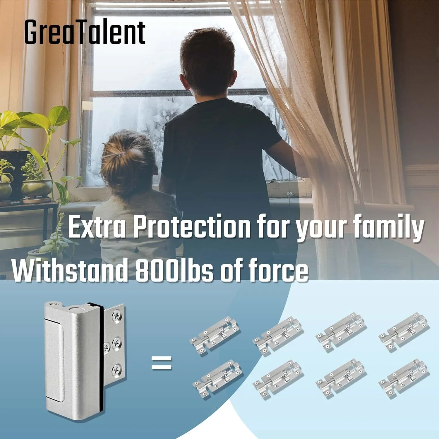 4PACK Home Security Door Reinforcement Lock Childproof, Add High Security to Home Prevent Unauthorized Entry, Frame Lock, Aluminum Construction Finish, Silver