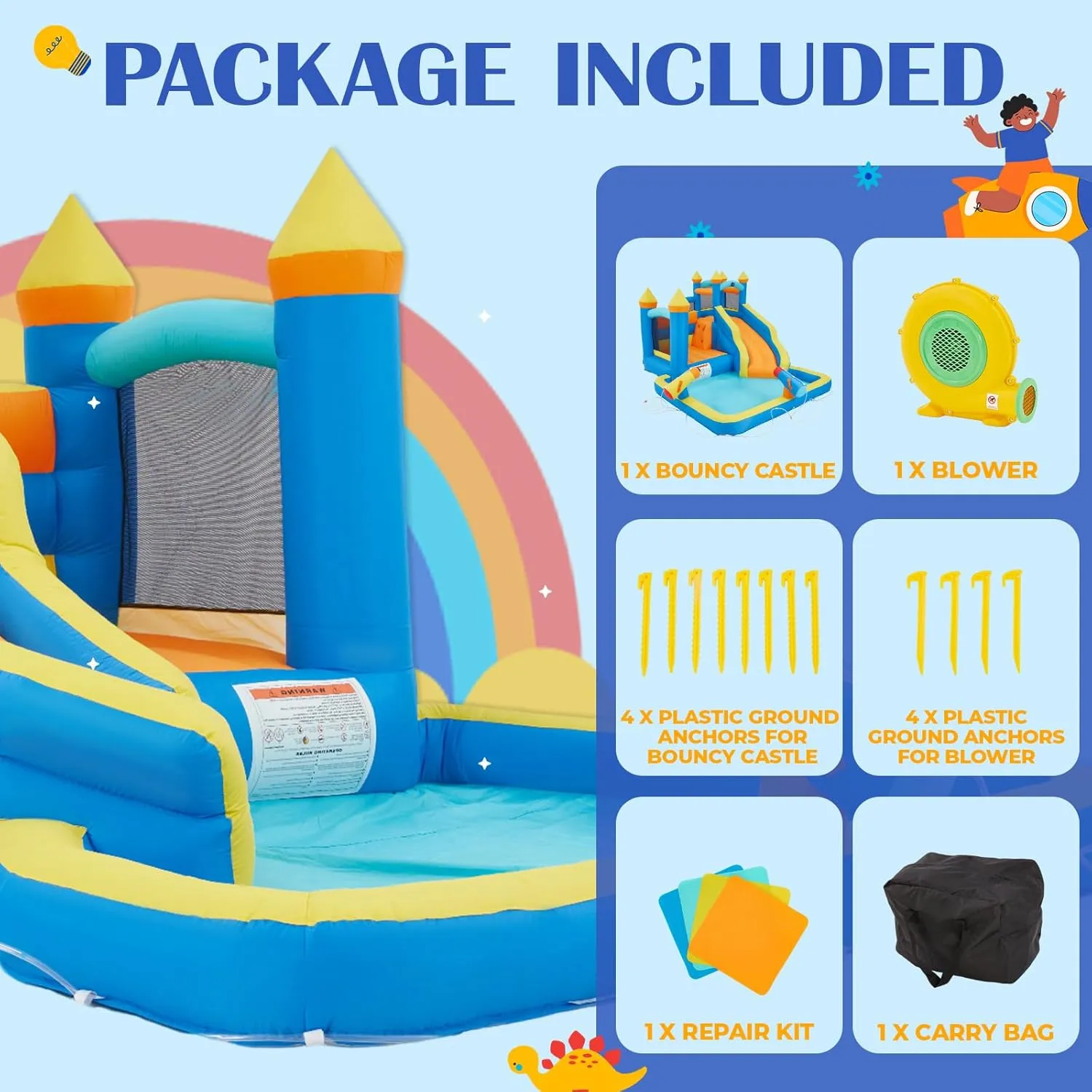 5 in 1 Inflatable Bounce House for Kids 3-12, 12.5 x 9.7Ft Swimming Pool Bouncy Castle with Slide, Inflated Bouncer for Outdoor with Blower, Bouncy Water Park for Children Backyard Party