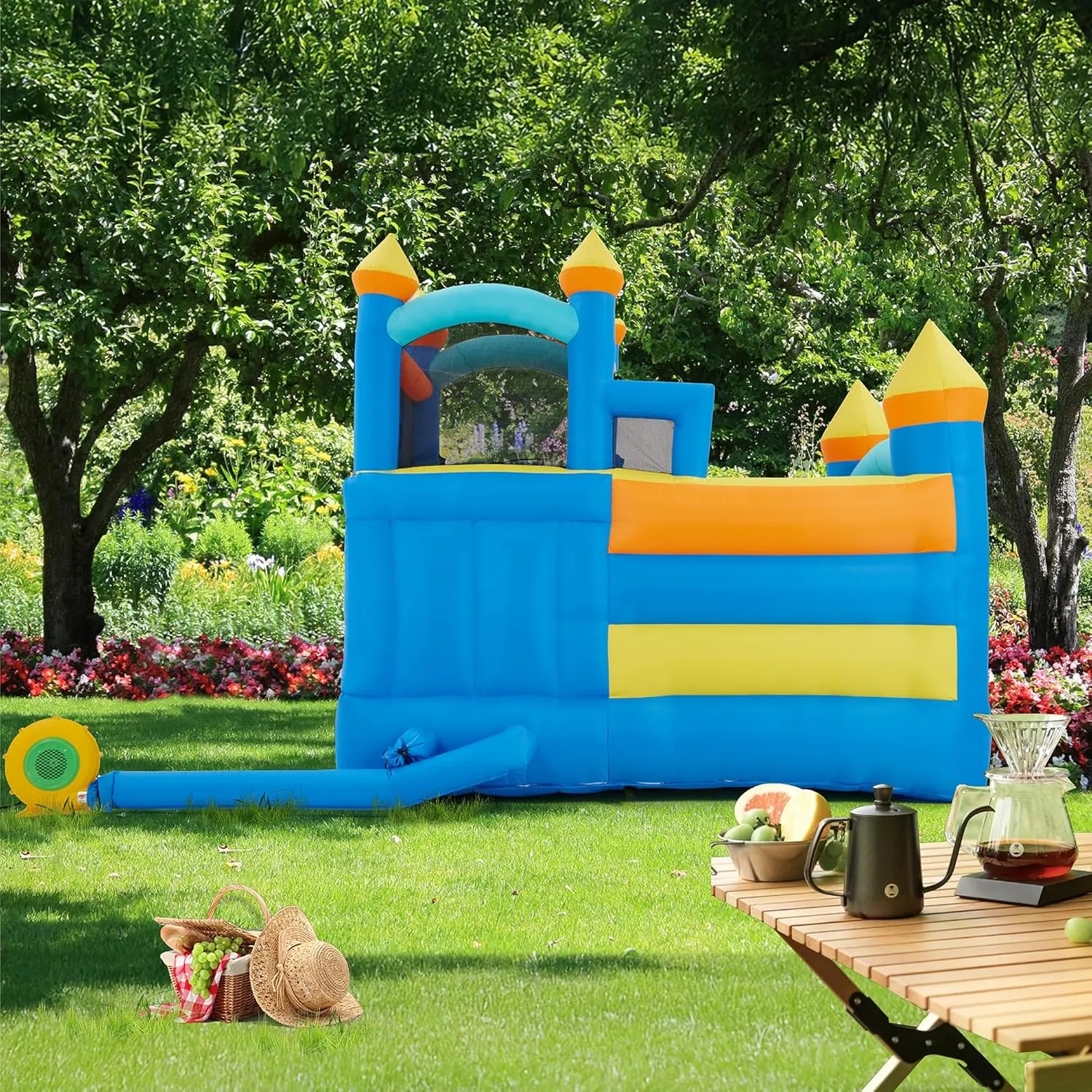 5 in 1 Inflatable Bounce House for Kids 3-12, 12.5 x 9.7Ft Swimming Pool Bouncy Castle with Slide, Inflated Bouncer for Outdoor with Blower, Bouncy Water Park for Children Backyard Party