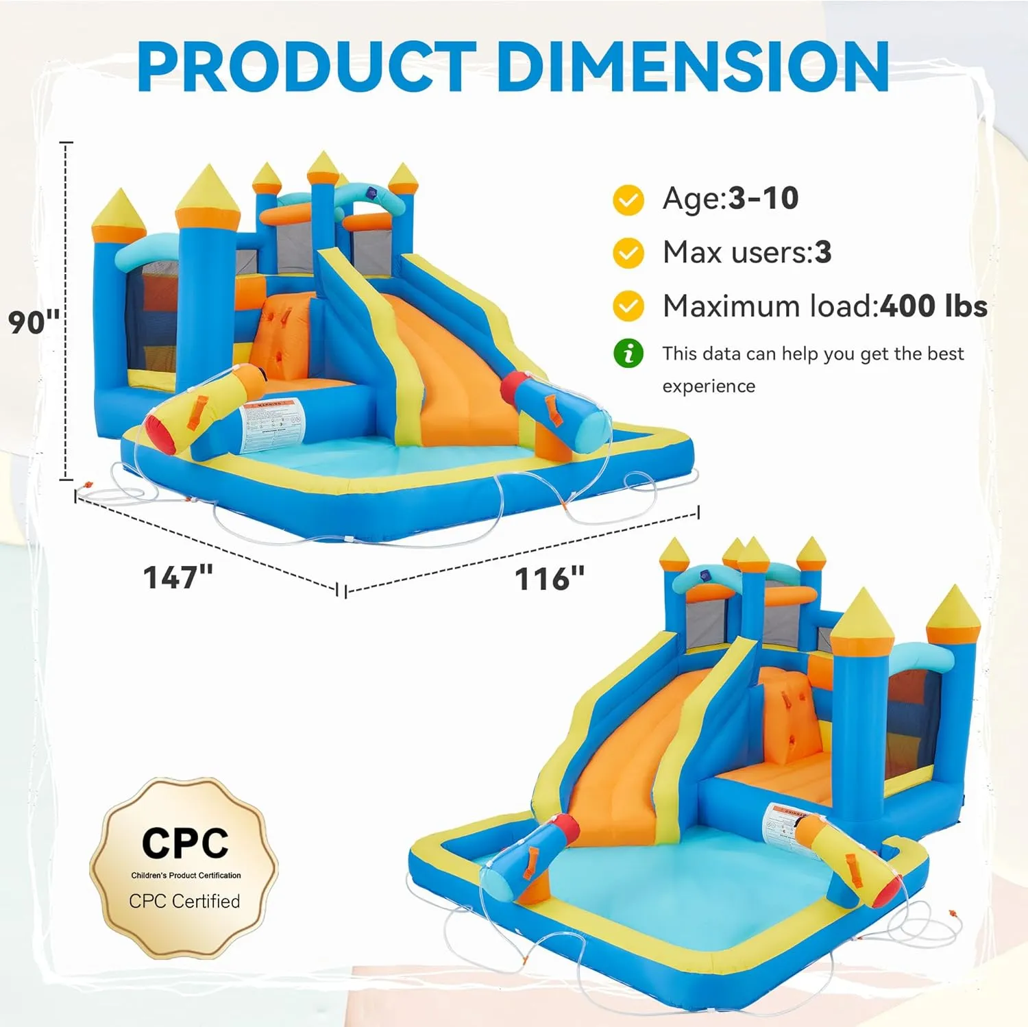 5 in 1 Inflatable Bounce House for Kids 3-12, 12.5 x 9.7Ft Swimming Pool Bouncy Castle with Slide, Inflated Bouncer for Outdoor with Blower, Bouncy Water Park for Children Backyard Party