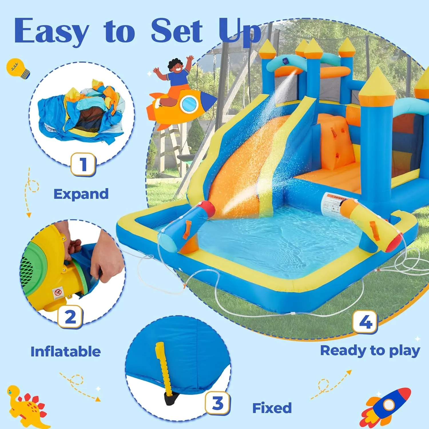 5 in 1 Inflatable Bounce House for Kids 3-12, 12.5 x 9.7Ft Swimming Pool Bouncy Castle with Slide, Inflated Bouncer for Outdoor with Blower, Bouncy Water Park for Children Backyard Party