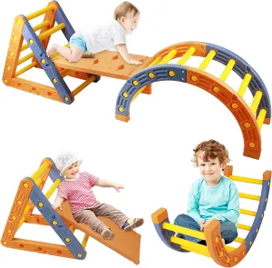 5-in-1 Triangle Climbing Set - Kids Indoor & Outdoor Gym With Arch, Ramp & Ladder - Foldable Plastic Toddler Jungle Toy