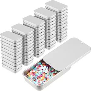 50 PCS Slide Top Tin Small, 2.36x1.34x0.43 inch Metal Slide Top Tin Rectangular Sliding Lid Tin Box Bulk for Lip Balm, Jewelry, Candies, Crafts Storage