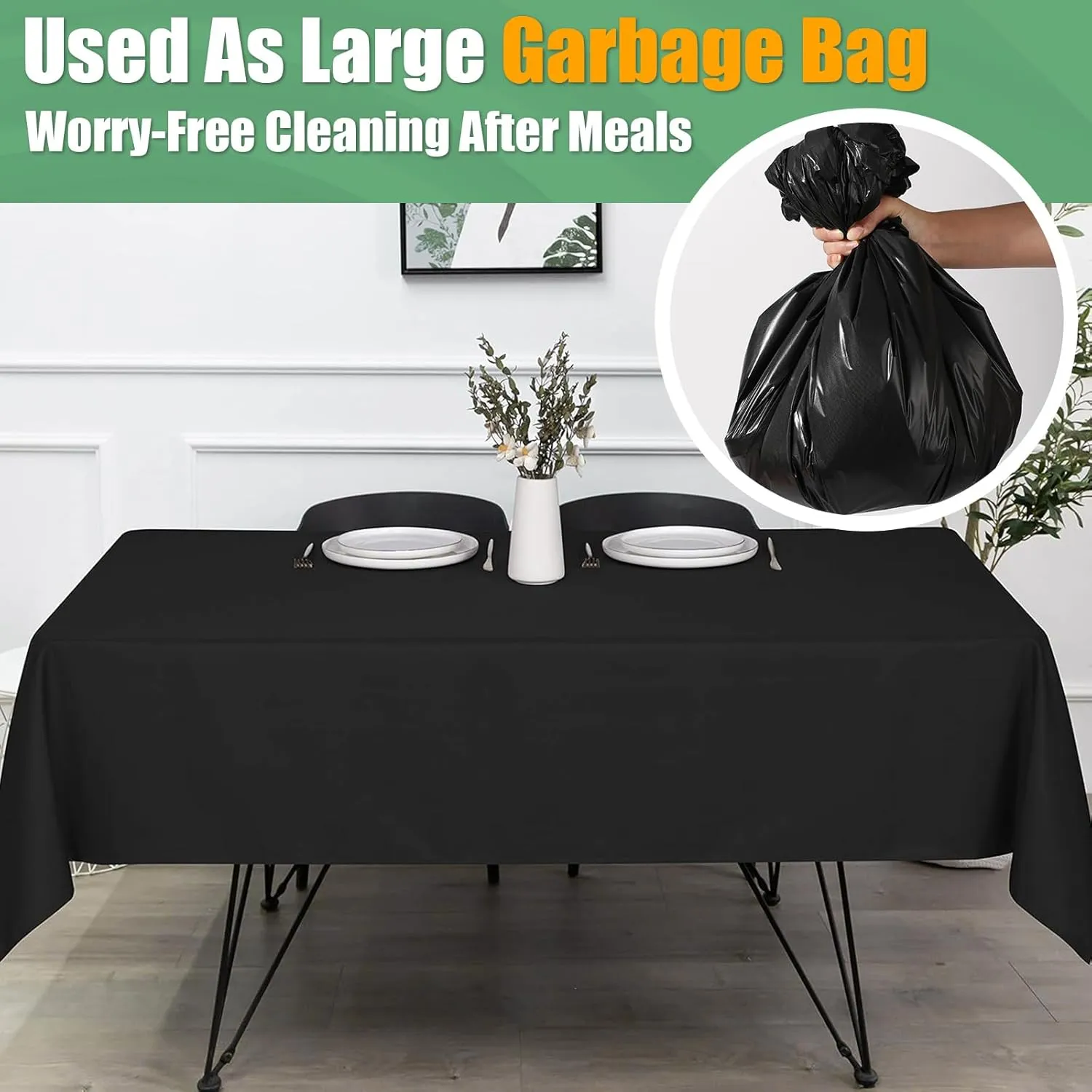 54 in X 300 FT Black Plastic Table Cover Roll with Slide Cutter，Cuts Up to 36 Rectangle 8 Feet Disposable Plastic Table Cloths，Disposable Table Cover Roll for Dinning，Parties，BBQ，Wedding，Outdoor