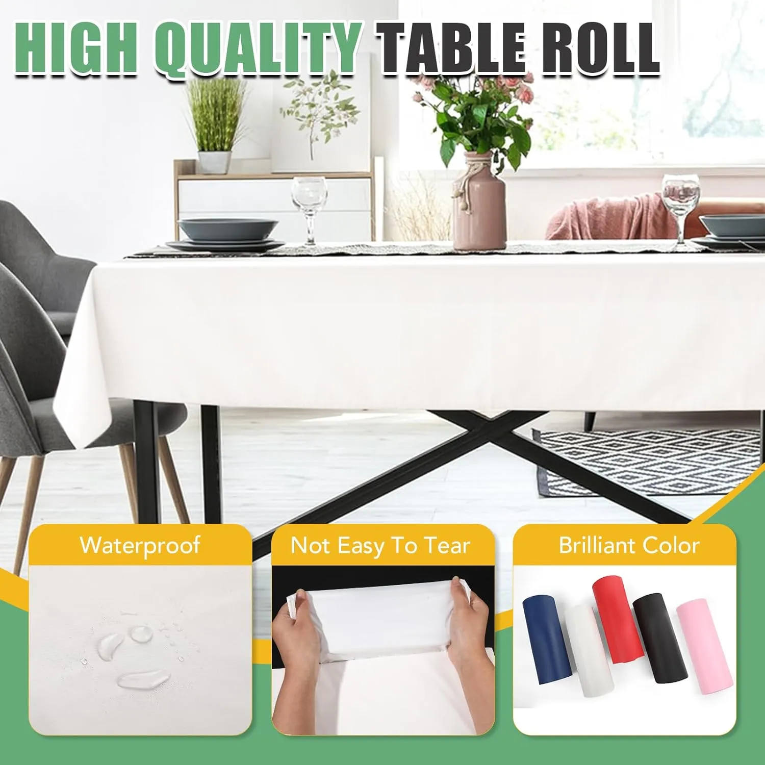 54 in X 300 FT White Plastic Table Cover Roll with Slide Cutter，Cuts Up to 36 Rectangle 8 Feet Disposable Plastic Table Cloths，Disposable Table Cover Roll for Dinning，Parties，BBQ，Wedding，Outdoor