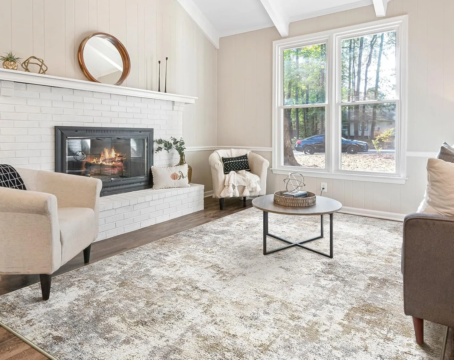 5x7 Area Rug Living Room Rugs - Washable Neutral Modern Abstract Soft Thin Large Rug Indoor Floor No Slip Rug Carpet for Bedroom Under Dining Table Home Office Decor - Brown Grey