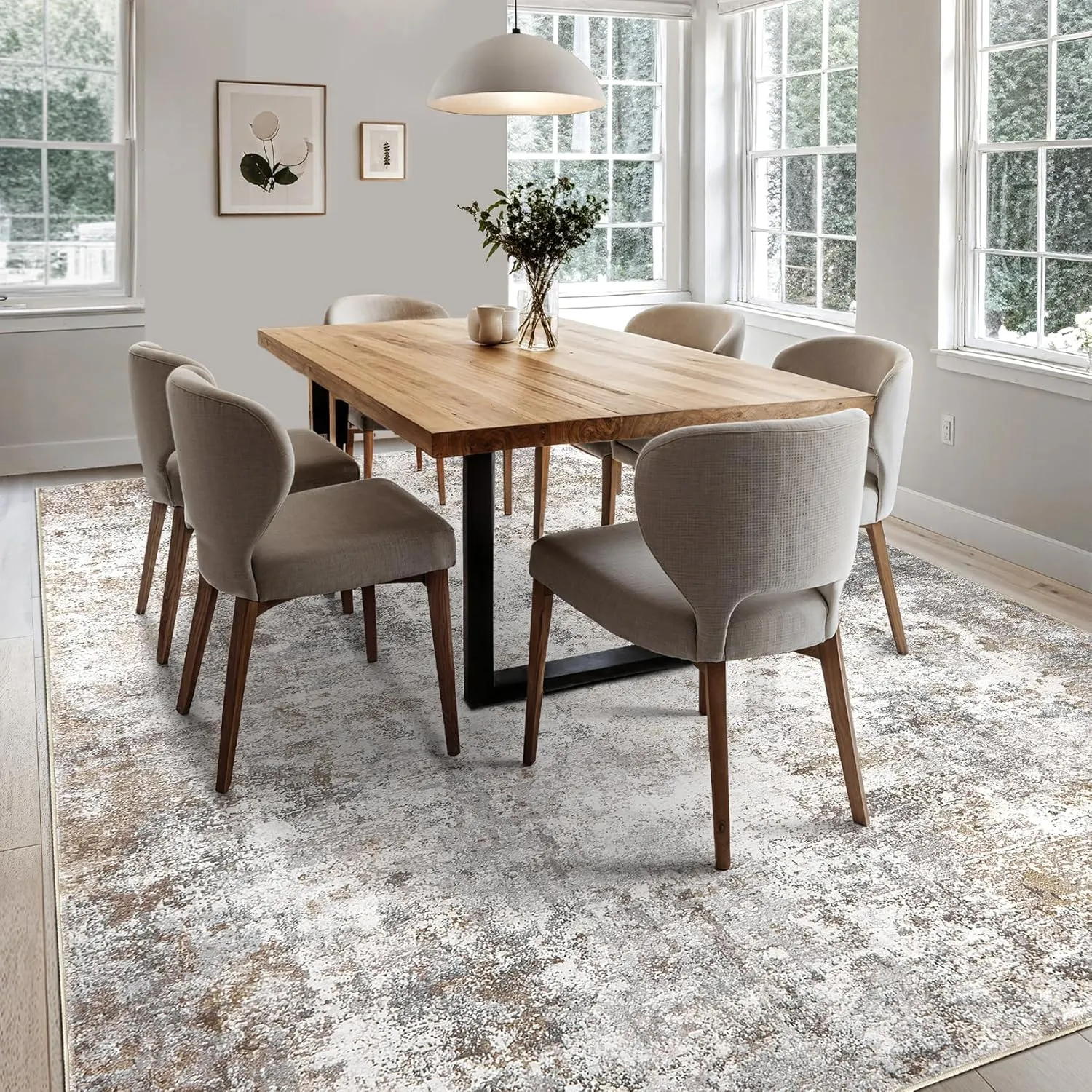 5x7 Area Rug Living Room Rugs - Washable Neutral Modern Abstract Soft Thin Large Rug Indoor Floor No Slip Rug Carpet for Bedroom Under Dining Table Home Office Decor - Brown Grey
