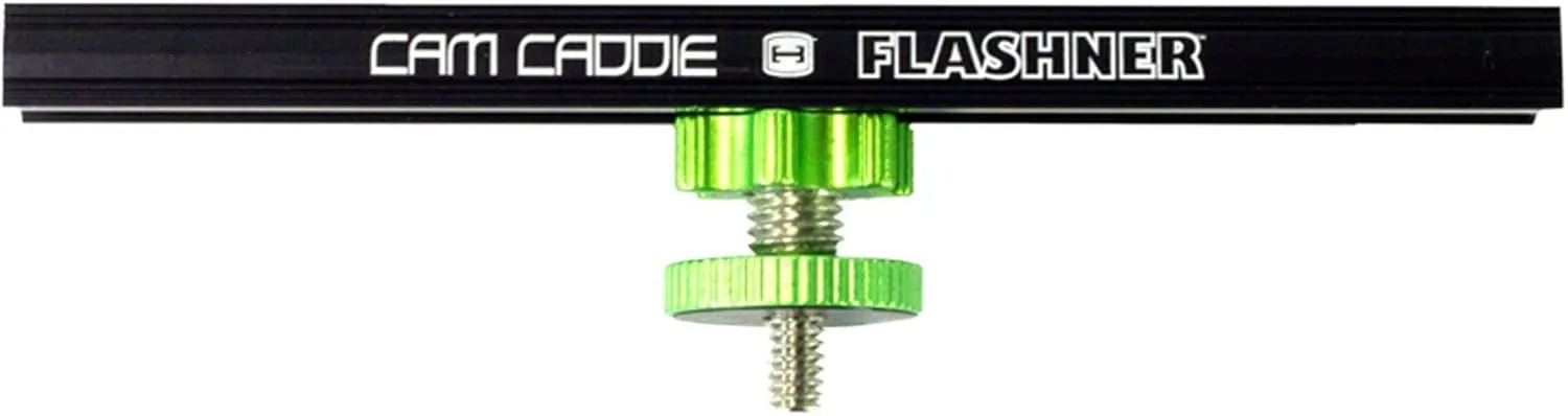 6 Inch Cold Shoe Extension Bracket - Dual Sided Camera Flash Mount with 1/4"-20 Flashner Adapter by Cam Caddie - Black / Green