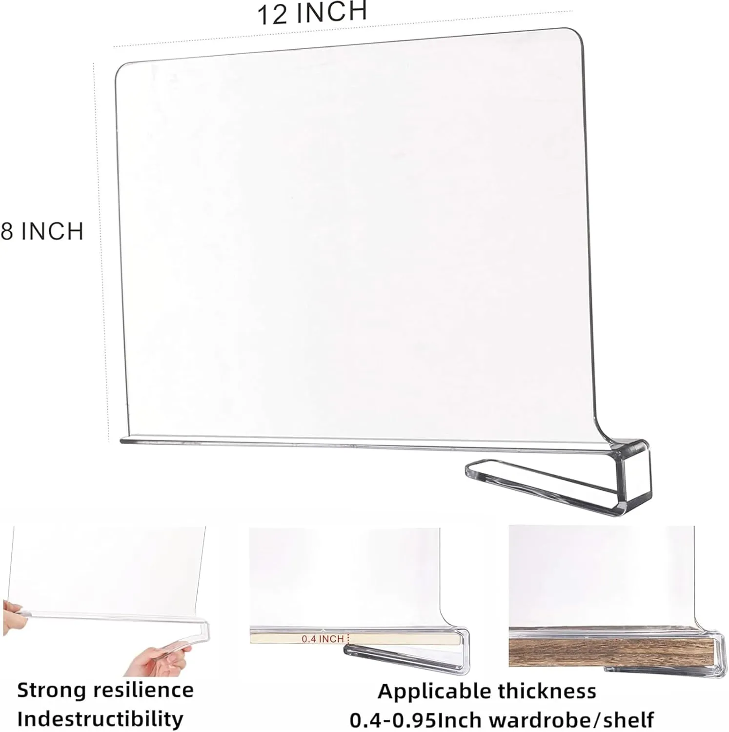 6 Pack Closet Organizers and Storage,Clear Acrylic Shelf Dividers for Vertical Purse Organizer,Bookshelf Organization for Closet,Perfect for Cabinet Dividers for Sweater, Shirts, Handbags in Bedroom