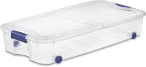 66 Quart Wheeled Latch Box,with lids, Plastic clear Underbed Storage Bin, Blue
