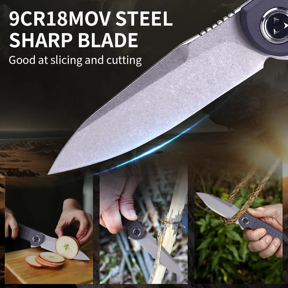 6.75" Folding Knife, 9Cr18MoV Blade Clip Point Blade, Aluminum Handle, Pocket Knife for Outdoor, Indoor, Camping, Hunting, Tactical, EDC Survival (Grey)