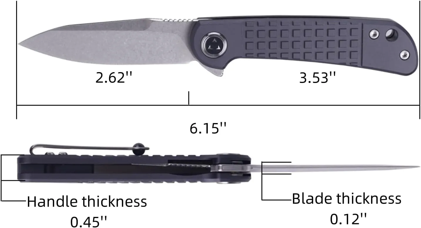 6.75" Folding Knife, 9Cr18MoV Blade Clip Point Blade, Aluminum Handle, Pocket Knife for Outdoor, Indoor, Camping, Hunting, Tactical, EDC Survival (Grey)