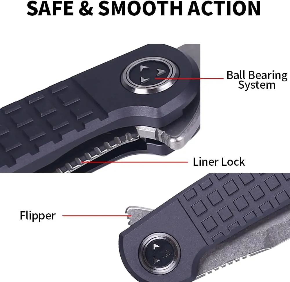 6.75" Folding Knife, 9Cr18MoV Blade Clip Point Blade, Aluminum Handle, Pocket Knife for Outdoor, Indoor, Camping, Hunting, Tactical, EDC Survival (Grey)