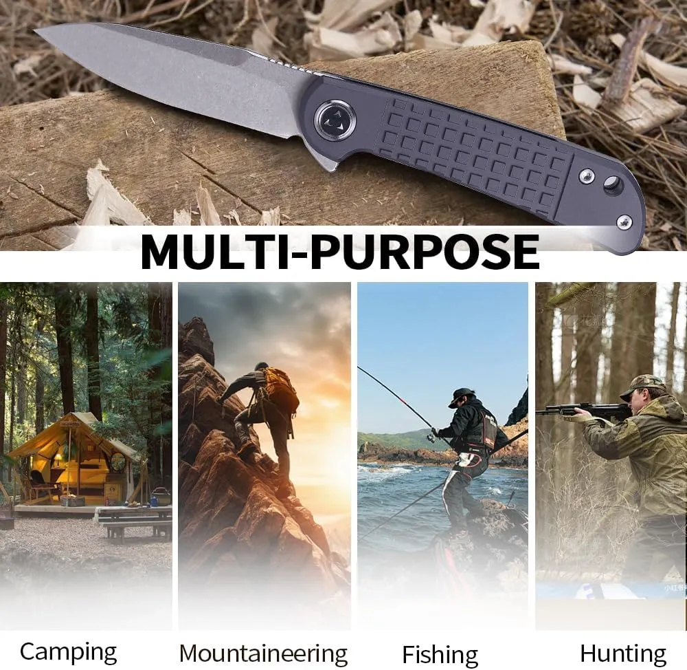 6.75" Folding Knife, 9Cr18MoV Blade Clip Point Blade, Aluminum Handle, Pocket Knife for Outdoor, Indoor, Camping, Hunting, Tactical, EDC Survival (Grey)
