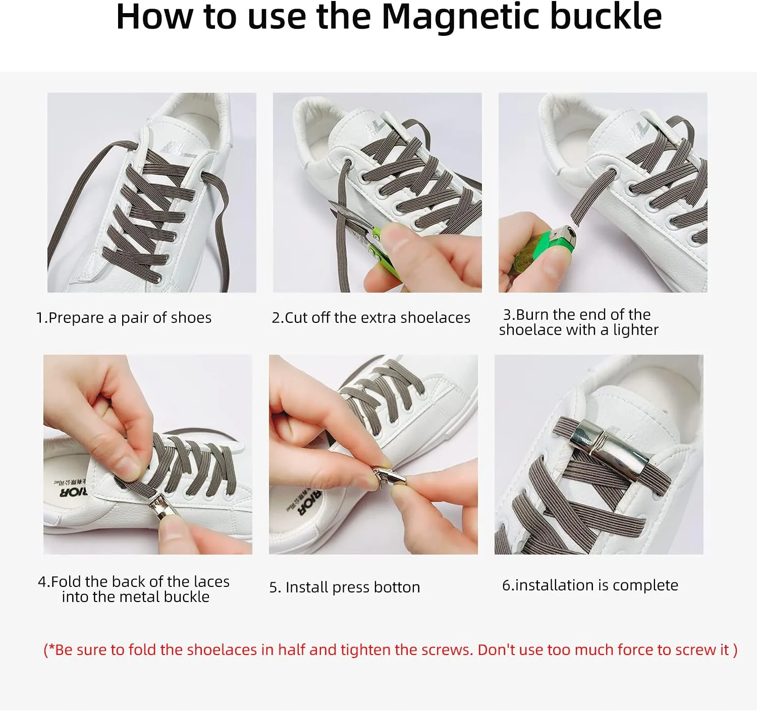 6Pcs Shoelaces Buckle Lock Metal Quick Magnetic No Tie Shoelaces Magnetic Shoe Strings for Adults