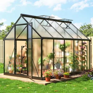 6x9 FT Greenhouse for Outdoors, Polycarbonate Greenhouse with Quick Setup Structure and Roof Vent, Aluminum Large Walk-in Green House for Outside Garden Backyard, Black