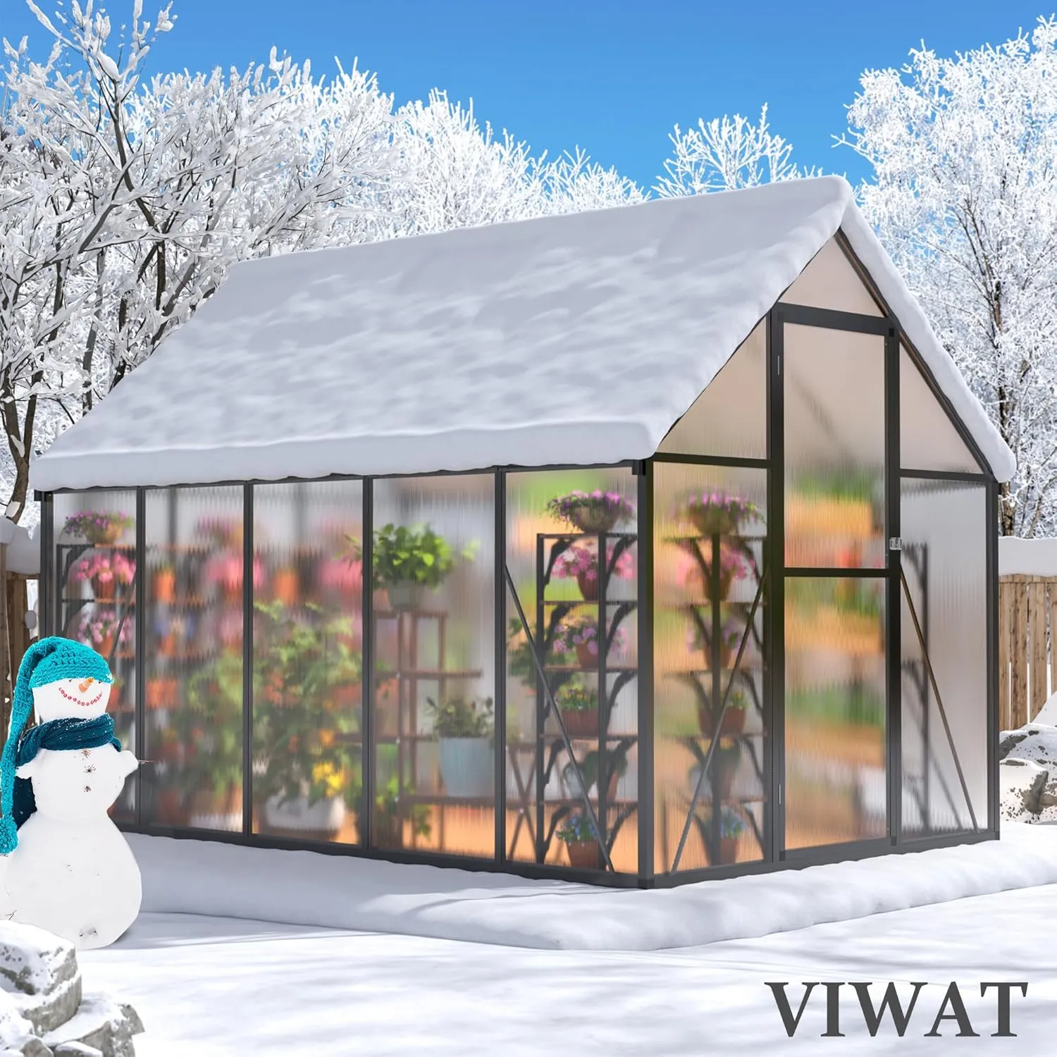 6x9 FT Greenhouse for Outdoors, Polycarbonate Greenhouse with Quick Setup Structure and Roof Vent, Aluminum Large Walk-in Green House for Outside Garden Backyard, Black