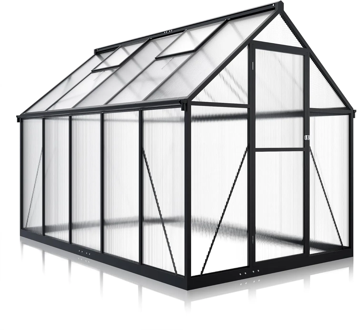 6x9 FT Greenhouse for Outdoors, Polycarbonate Greenhouse with Quick Setup Structure and Roof Vent, Aluminum Large Walk-in Green House for Outside Garden Backyard, Black