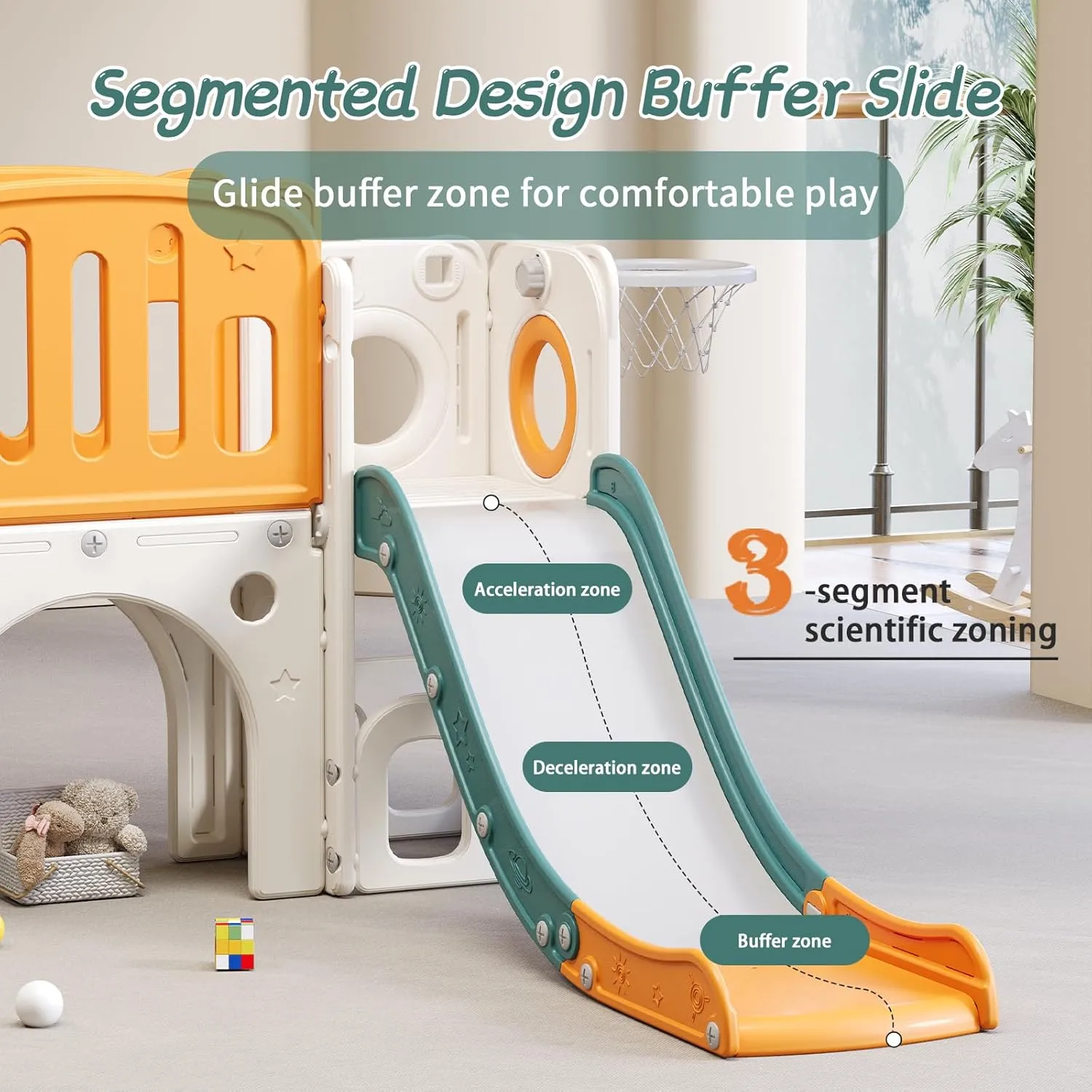 8 in 1 Toddler Slide,Kids Climber Slide with Storage Space and Non-Slip Steps,Indoor Outdoor Playset with Basketball Hoopa and Telescope,Slide for Toddlers Age 1-8 (White Orange)