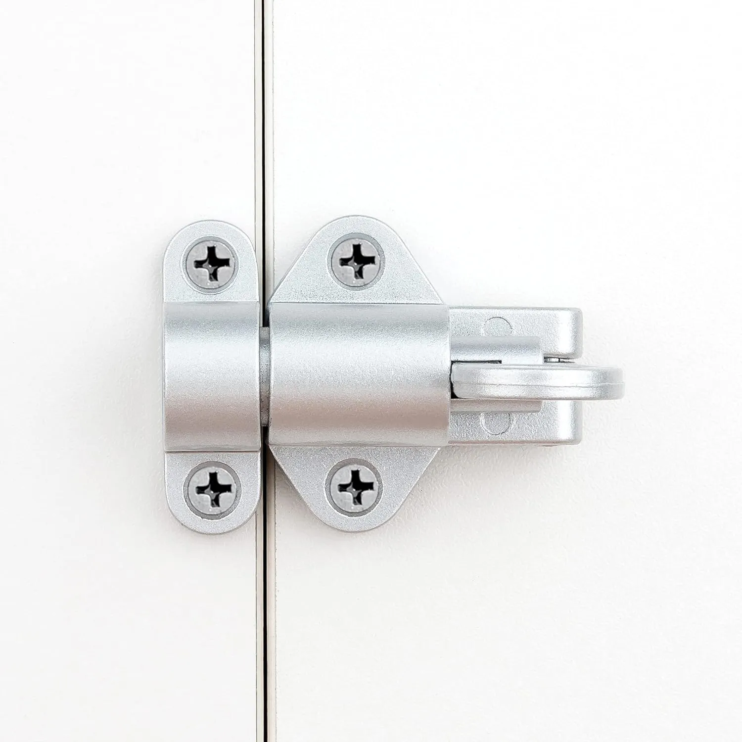 8 Packs Self-Closing Latches，Silver Gray Spring Door Lock，Resilient Bolt Latch Aluminum Alloy Safety Automatic Spring Barrel Slide Door Lock with Screws,Used for Gate,Window and Cabinet etc