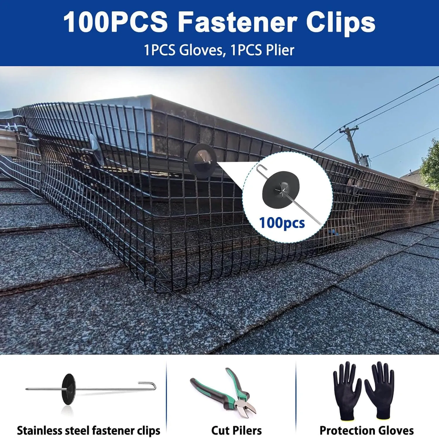 8in X 150ft Solar Panel Bird Guard, 100PCS Fastener Clips 1PCS Gloves 1PCS Plier Solar Panel Critter Guard, 1/2inch Mesh PVC Vinyl Coated Galvanized, Pigeon Fence (8inch X 150ft)